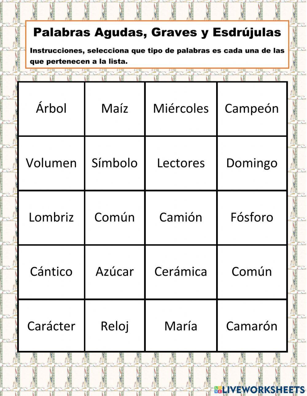 Palabras agudas, graves y esdrújulas