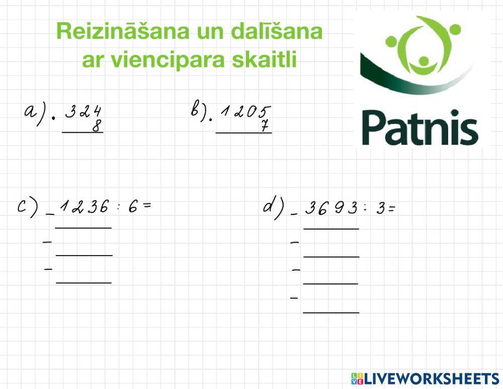 Reizināšana un dalīšana ar viencipara skaitli