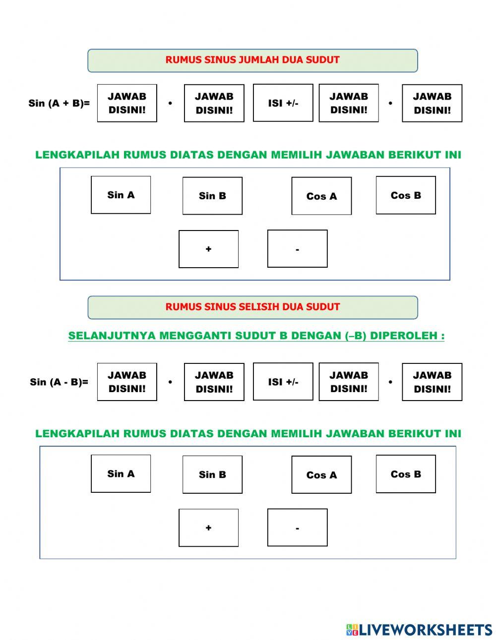 Rumus dinus jumlah selisih sudut