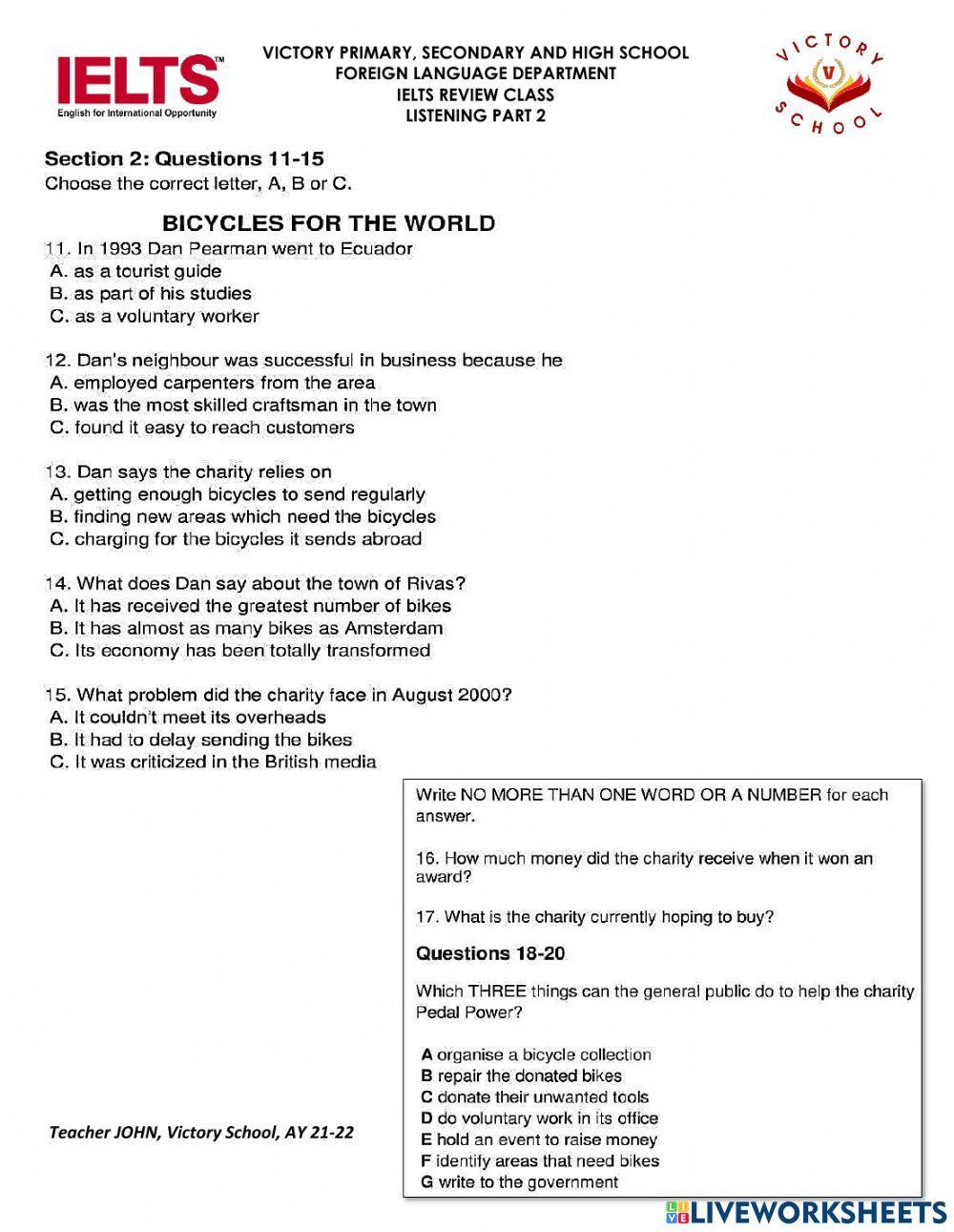 IELTS Listening Practice, Section-Part 2