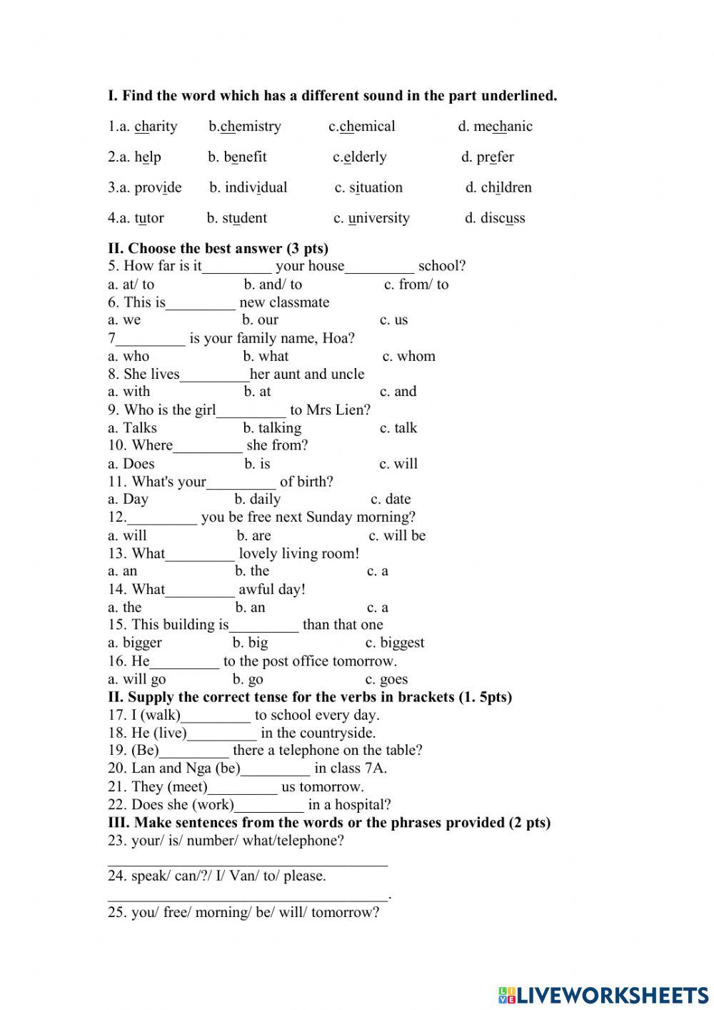 Minitest for grade 7