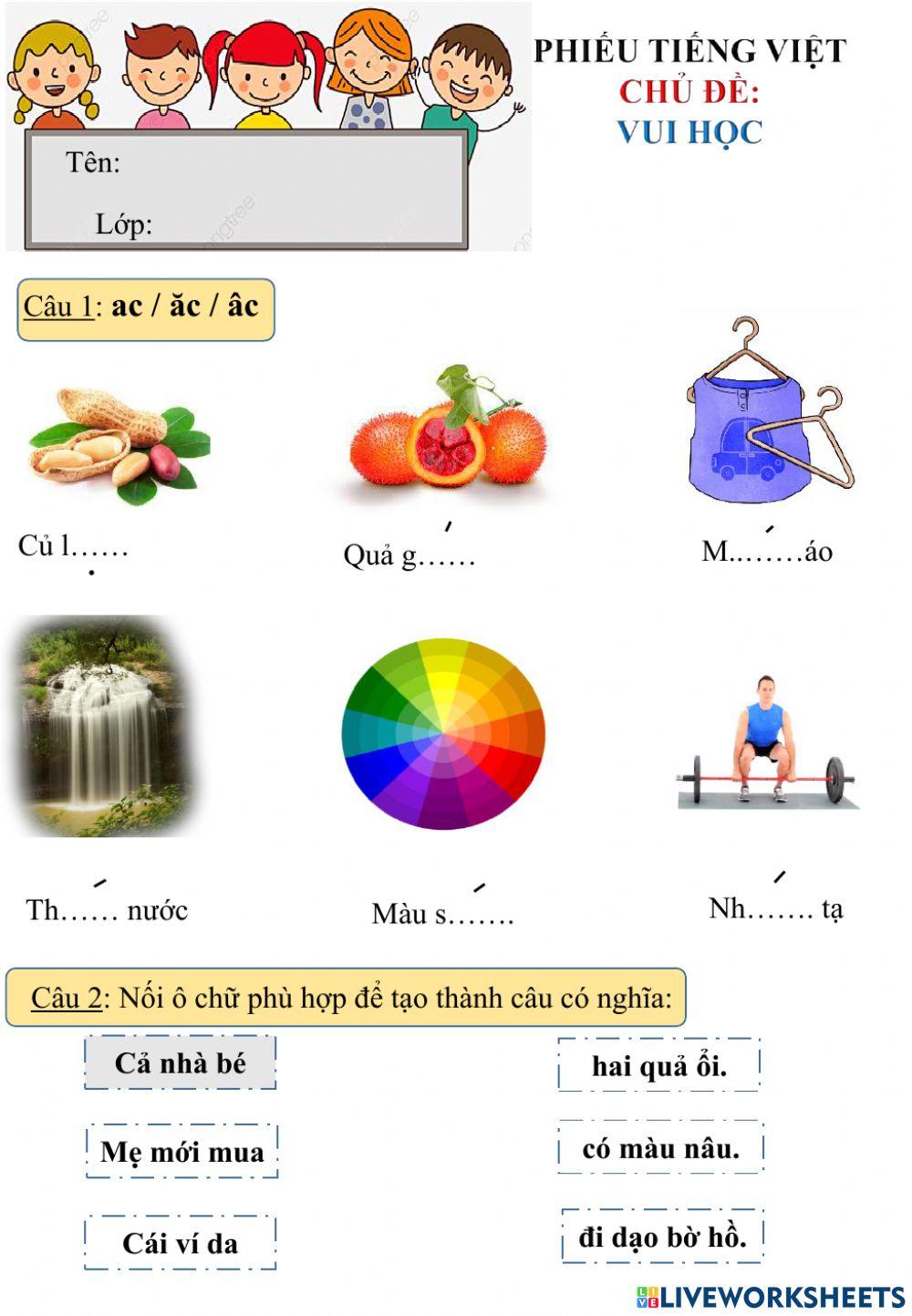 TIẾNG VIÊT: ÔN TẬP CHỦ ĐỀ VUI HỌC