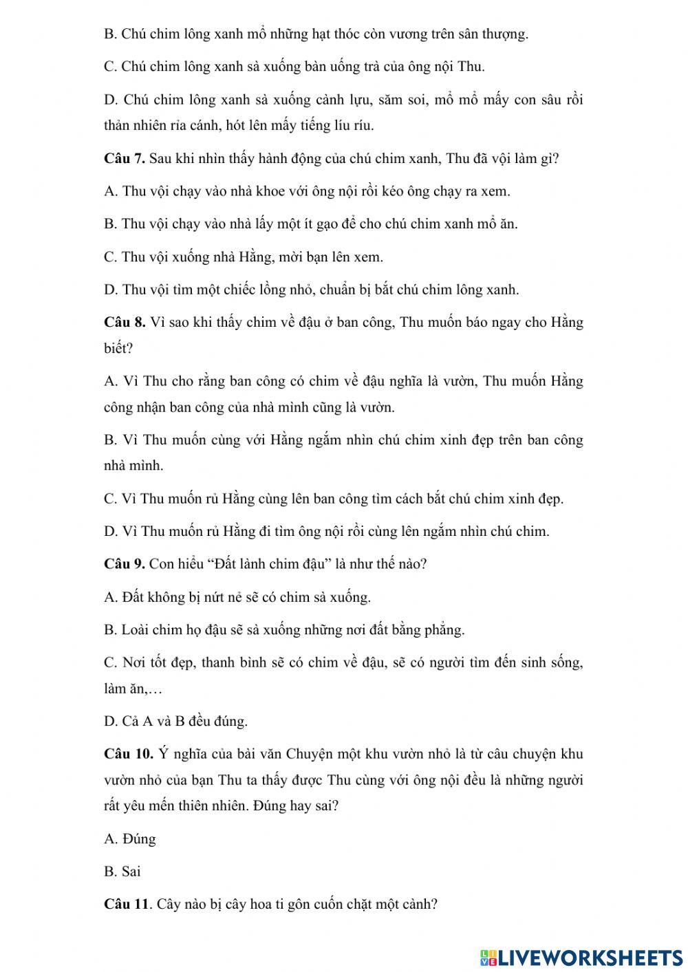 Tập đọc lớp 5: Chuyện một khu vườn nhỏ