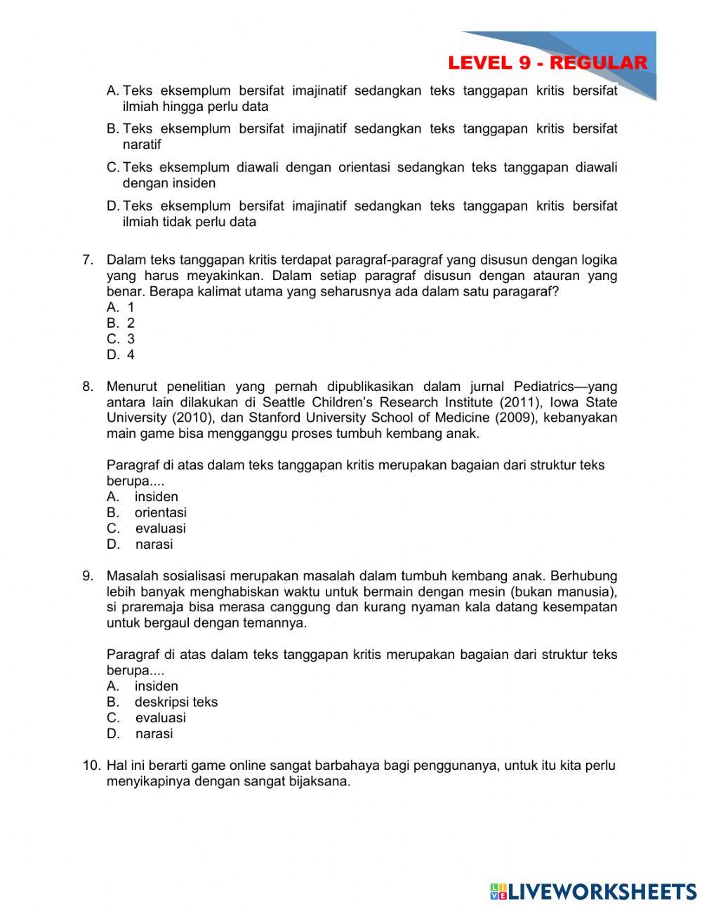 Latihan Soal Evaluasi - Teks Tanggapan Kritis