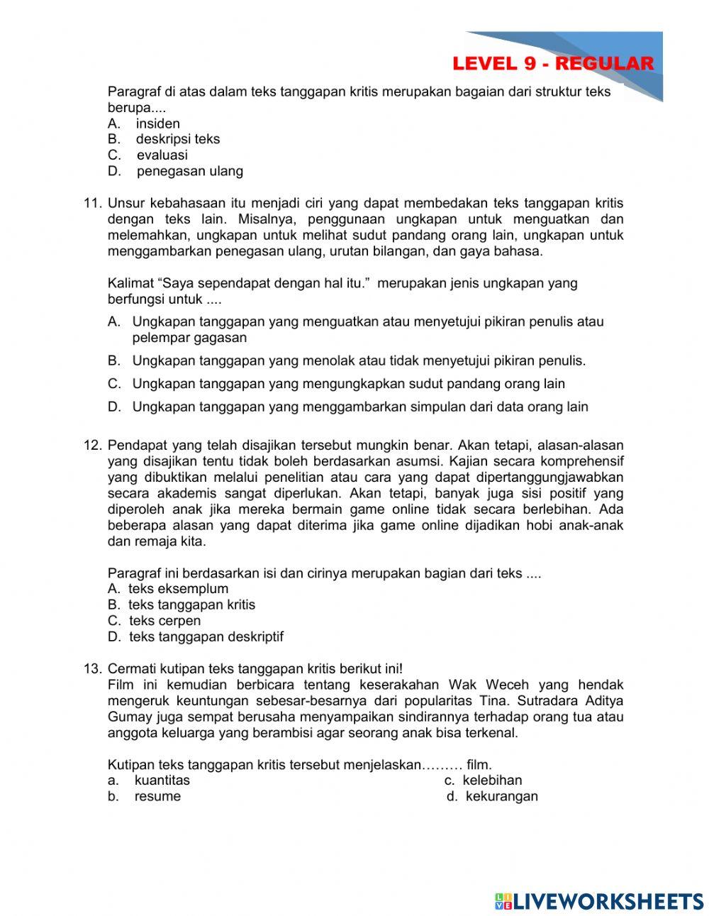 Latihan Soal Evaluasi - Teks Tanggapan Kritis