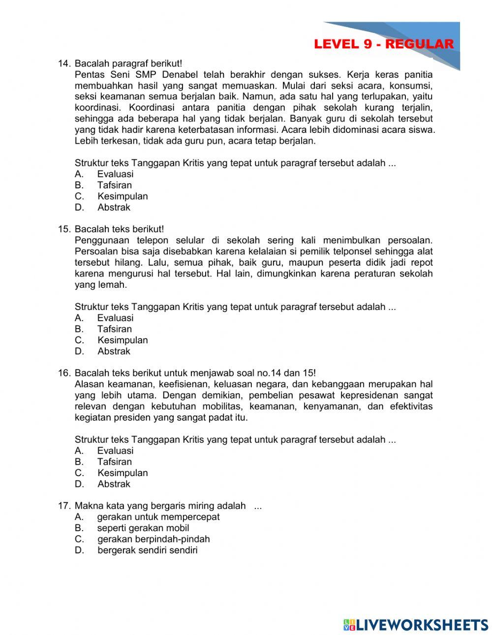 Latihan Soal Evaluasi - Teks Tanggapan Kritis