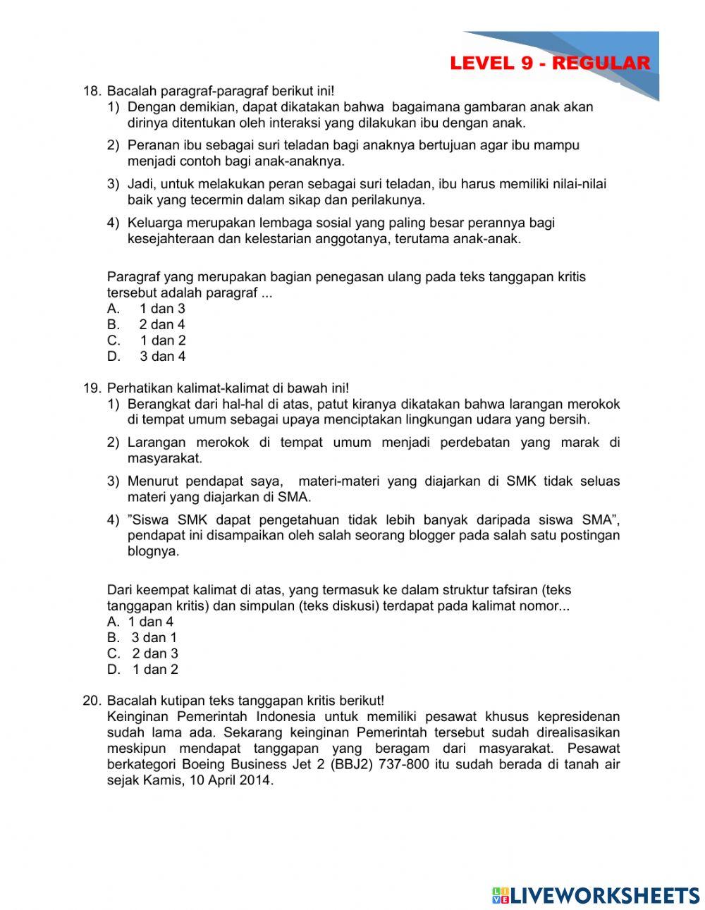 Latihan Soal Evaluasi - Teks Tanggapan Kritis