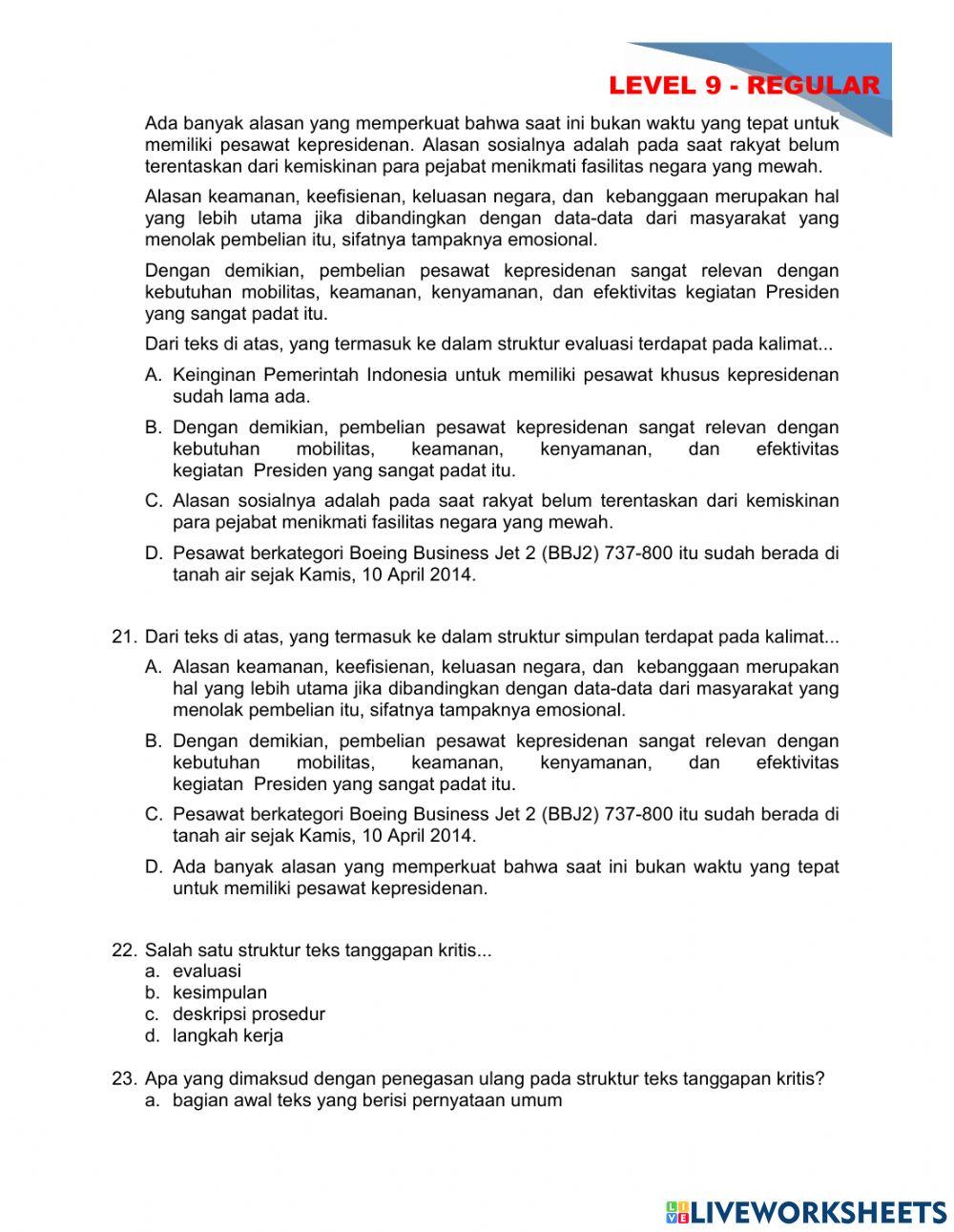 Latihan Soal Evaluasi - Teks Tanggapan Kritis