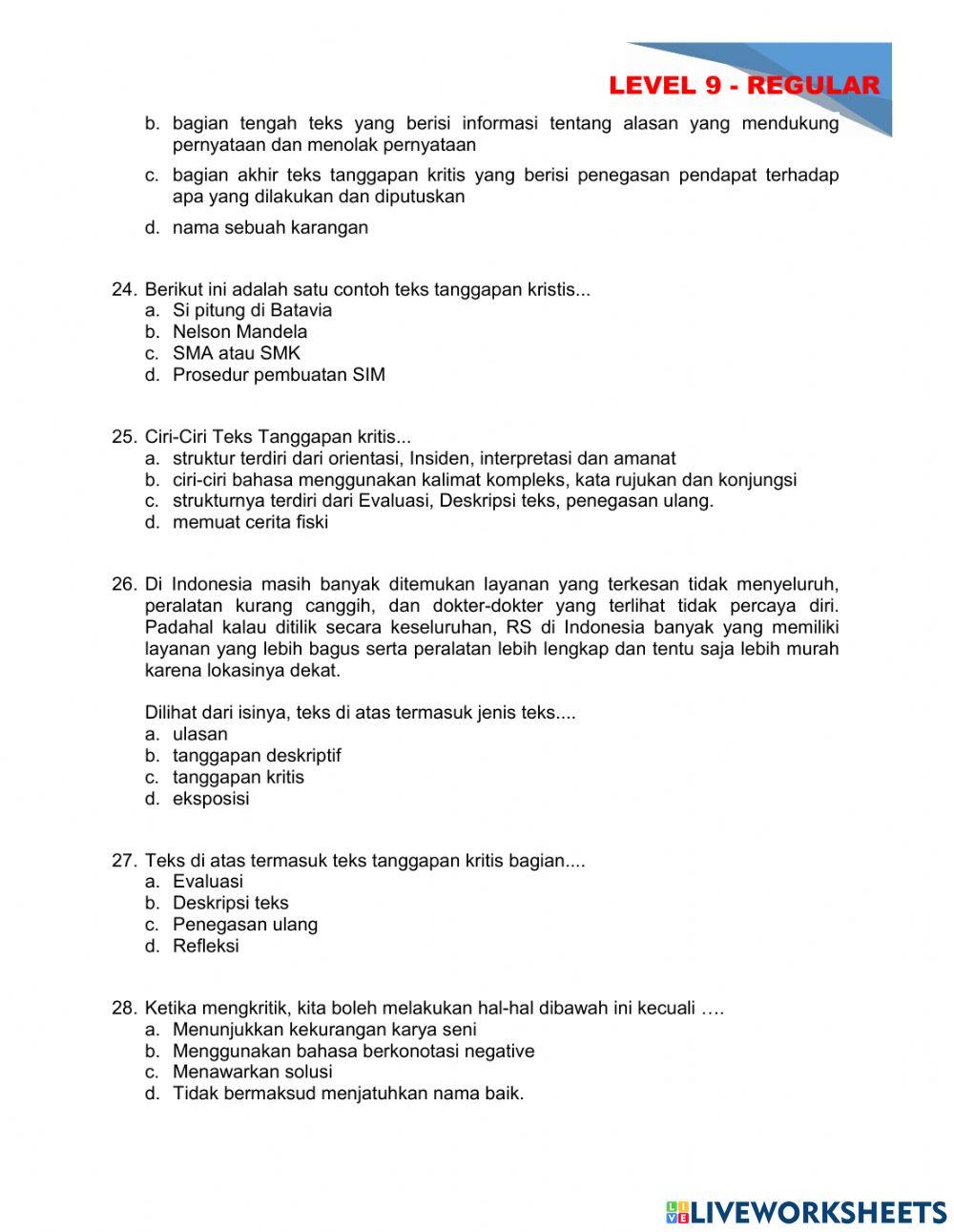 Latihan Soal Evaluasi - Teks Tanggapan Kritis