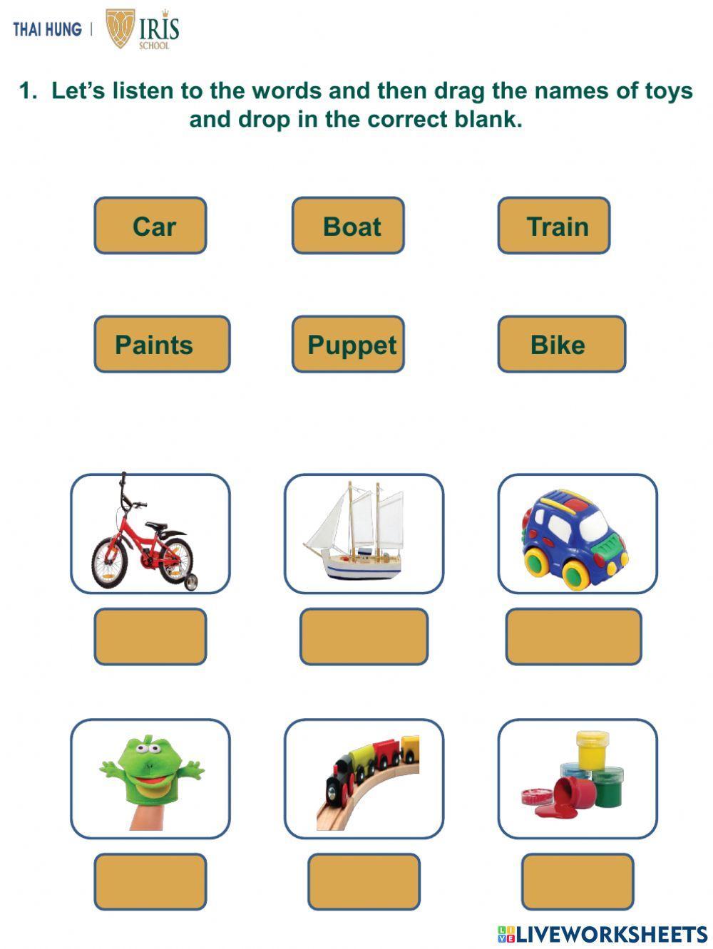 Rainbow-Worksheet about Toys for Kids