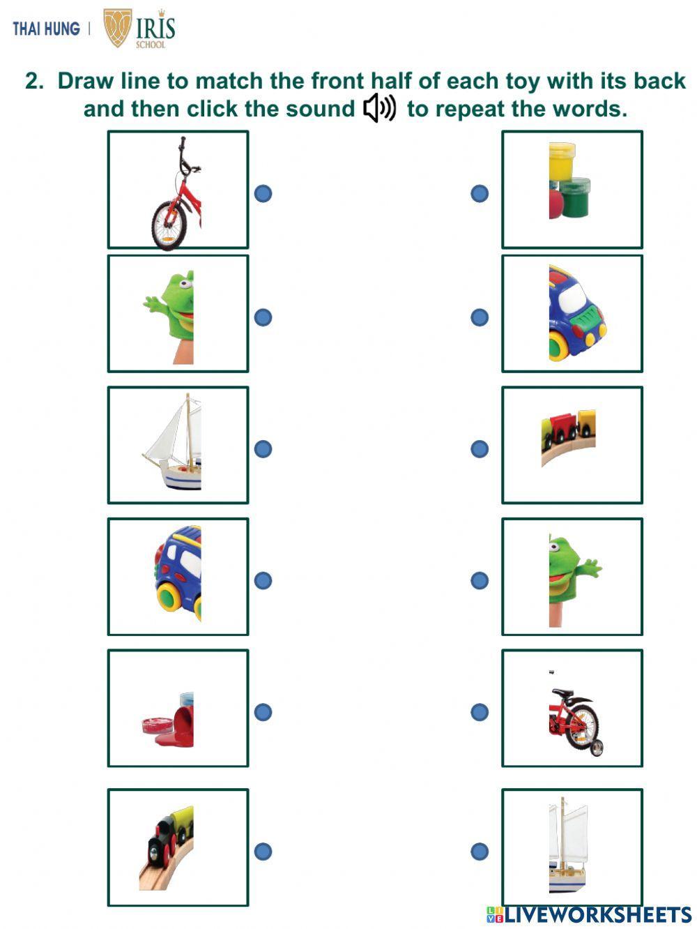 Rainbow-Worksheet about Toys for Kids
