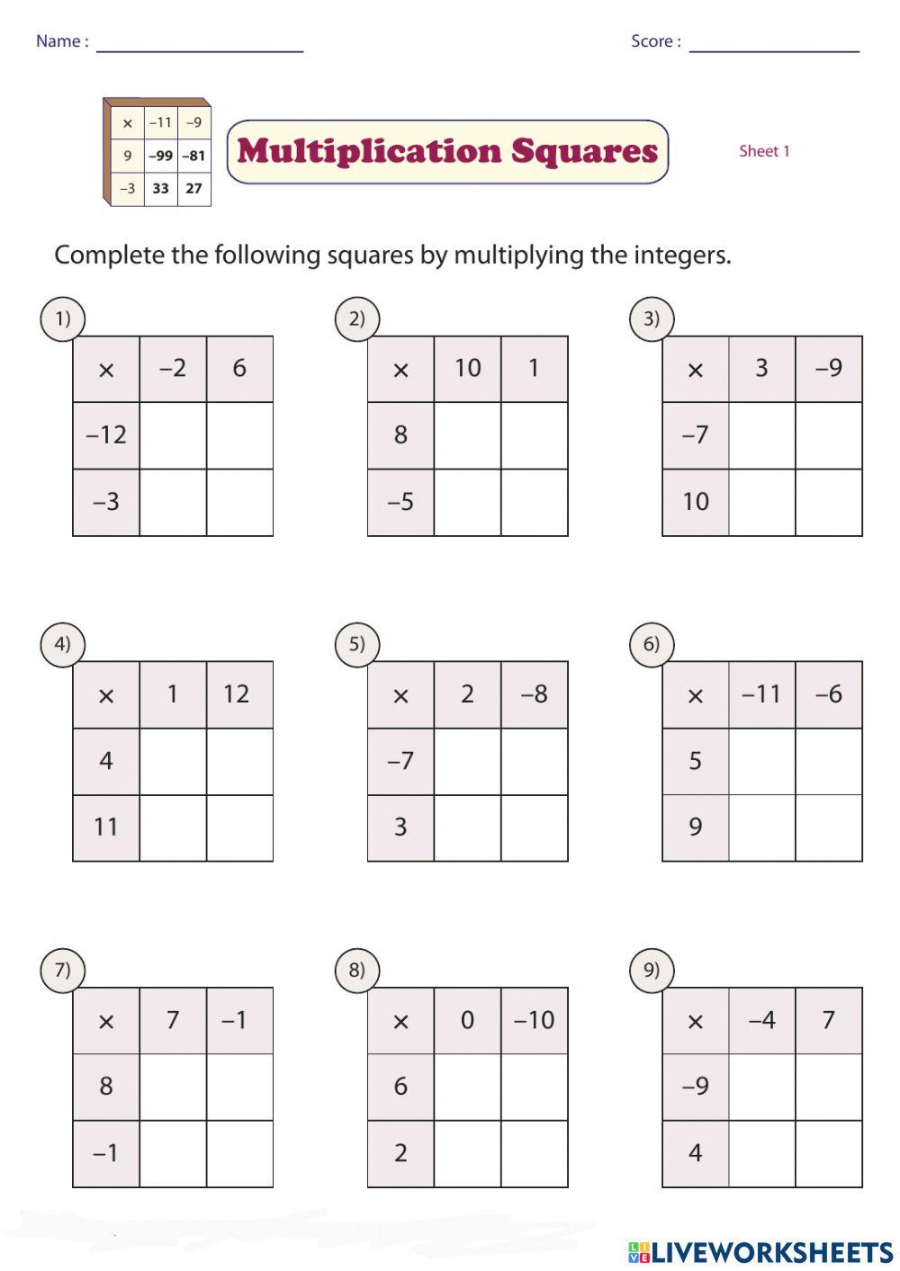 Multiplication Squares