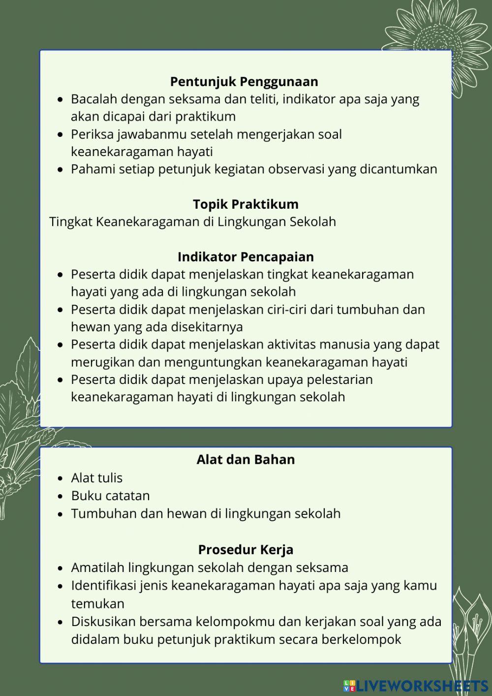 Petunjuk Praktikum Keanekaragaman Hayati
