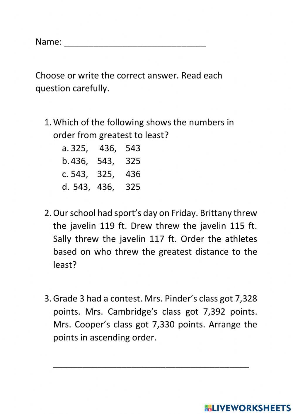 Probelm SOlving Ordering Numbers