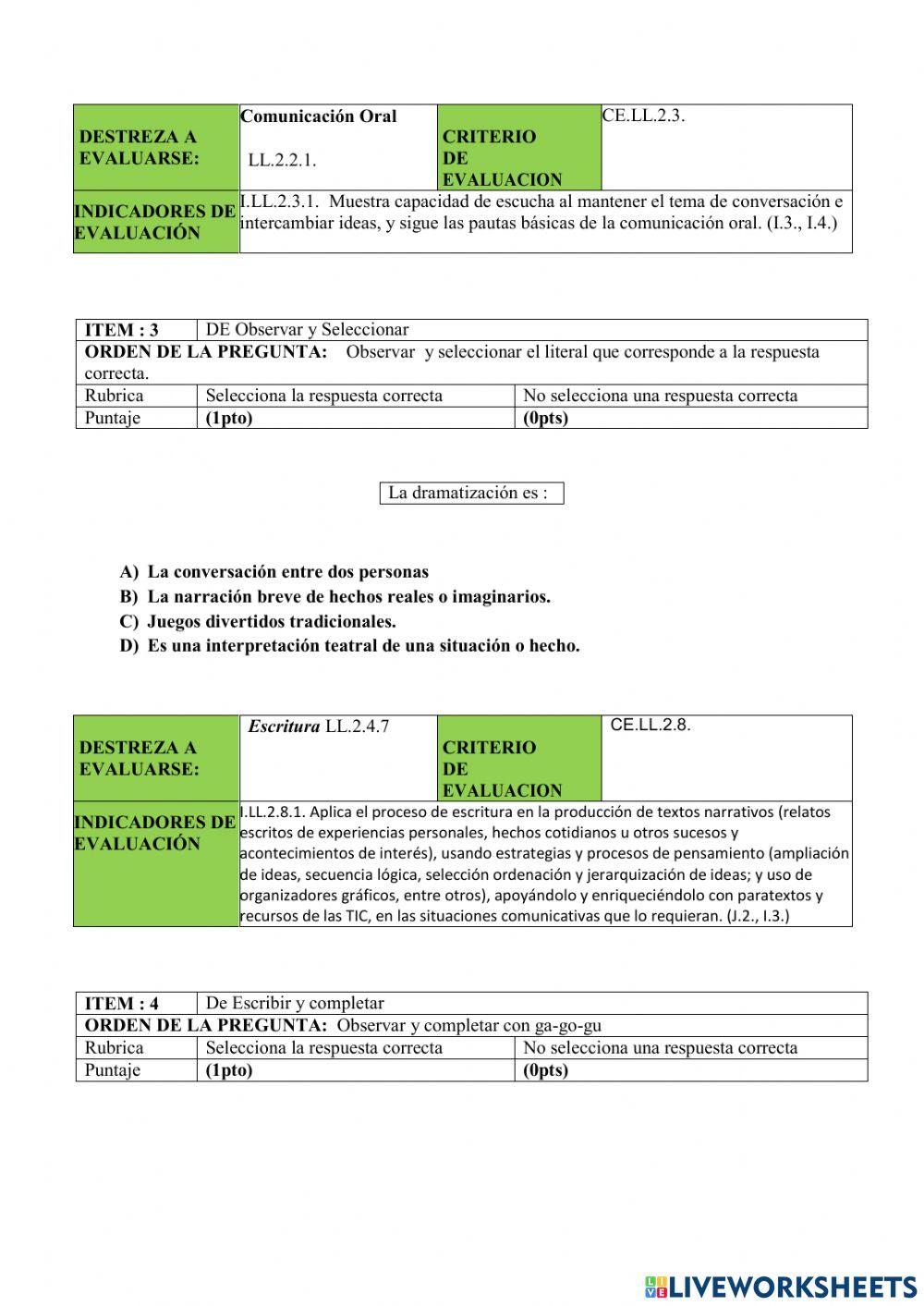 Evaluación lengua y literatura
