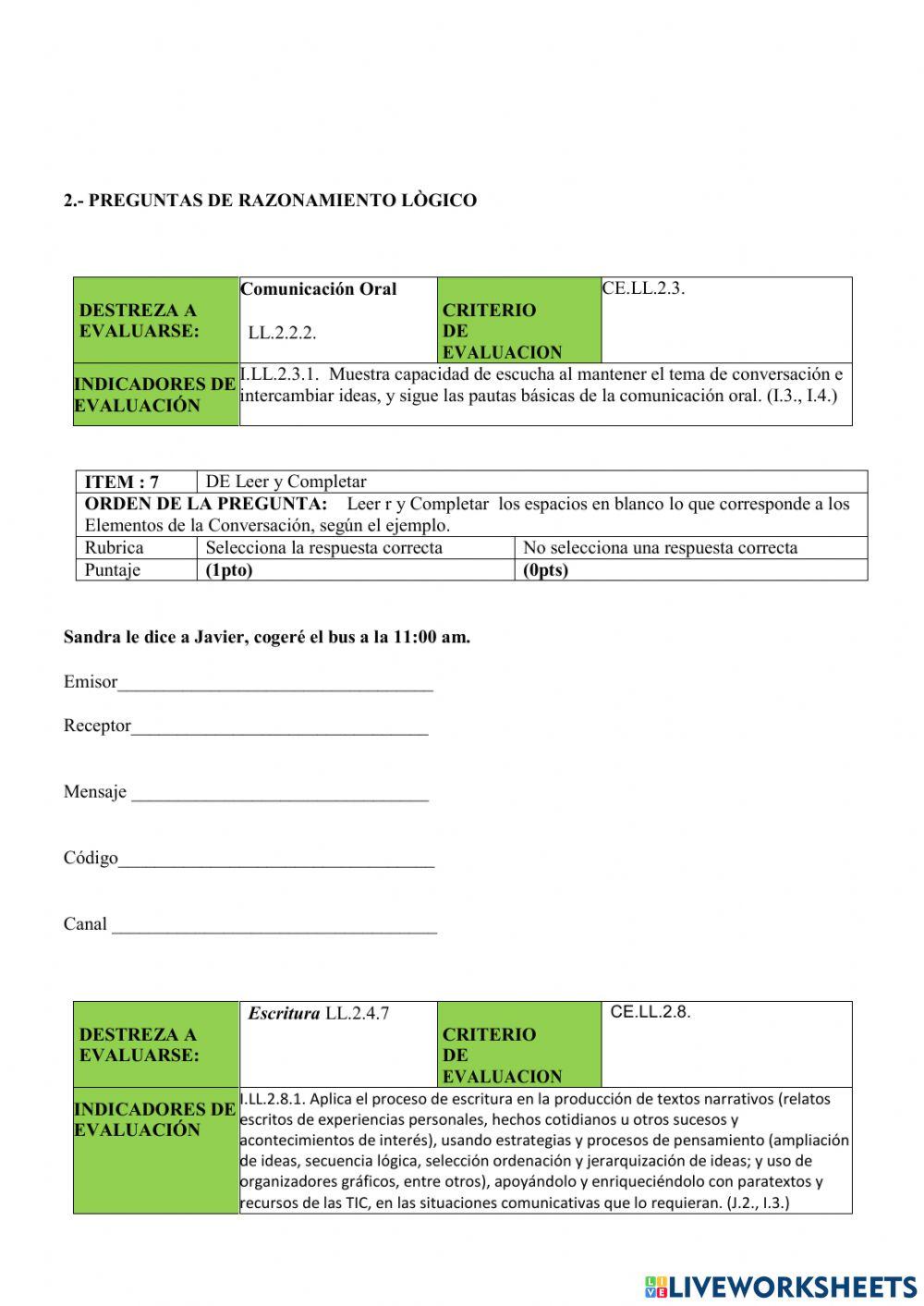 Evaluación lengua y literatura