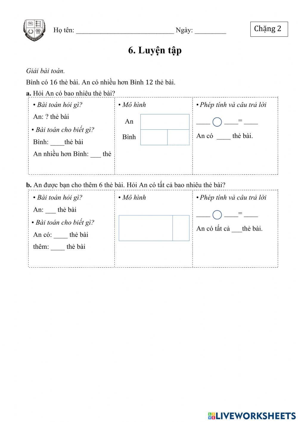 Bài toán hai câu hỏi (phiếu số 2)