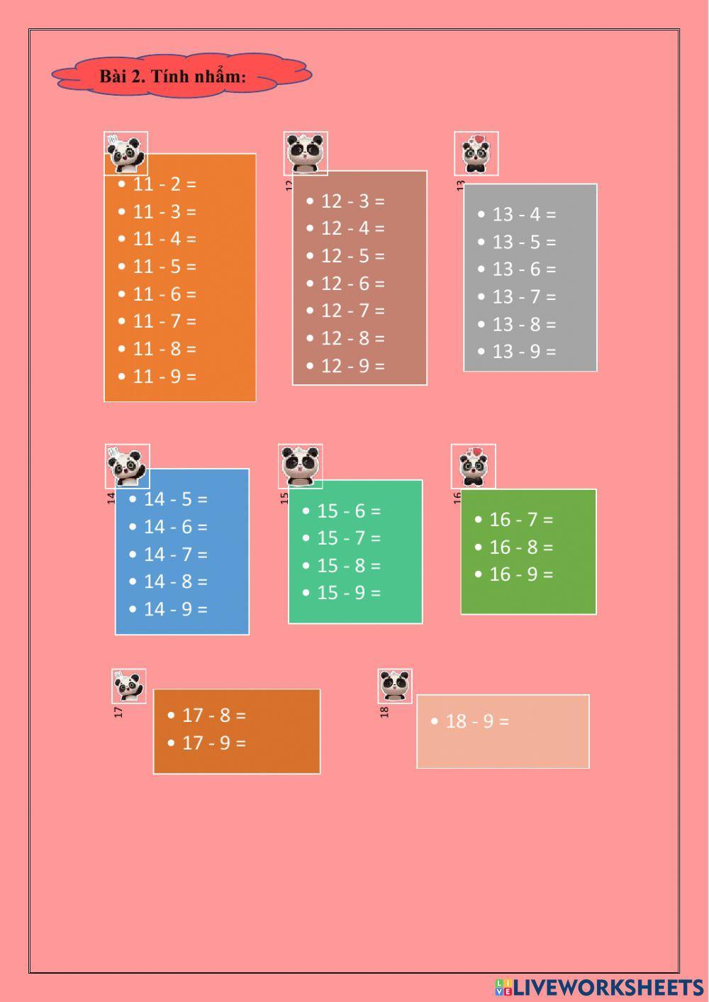 Toán online exercise for 2 | Live Worksheets