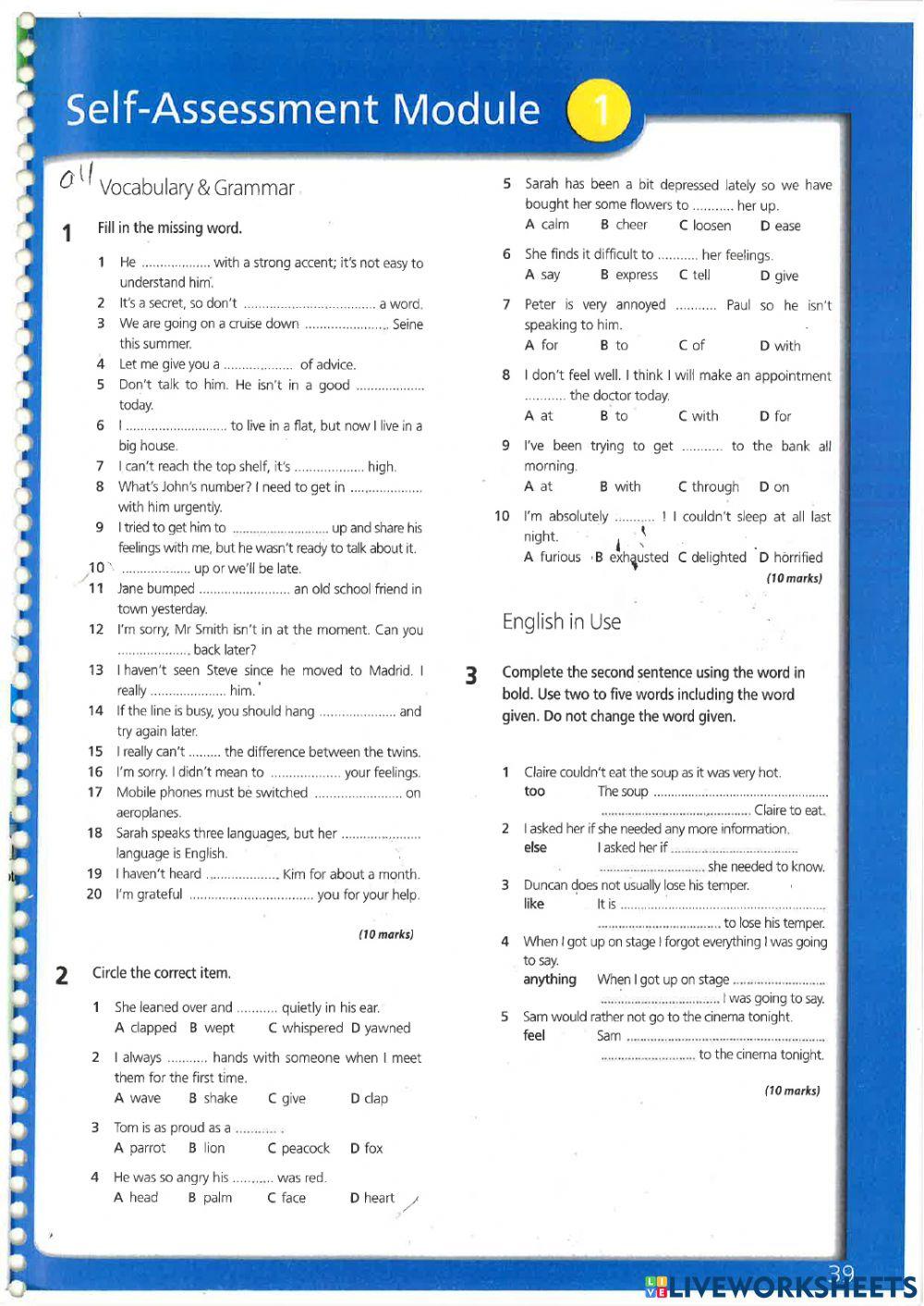 SELF-ASSESSMENT MODULE online exercise for | Live Worksheets