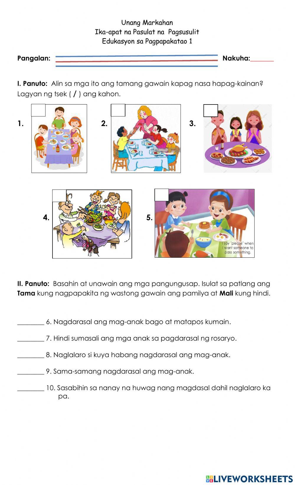 4th Summative Test-Q1 in E.S.P. Part 1