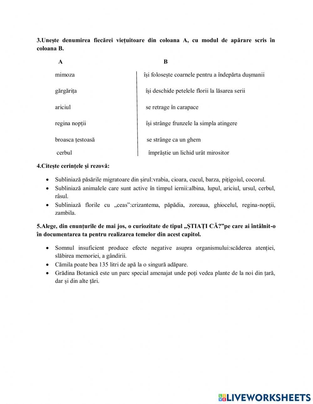 Proba de evaluare-Lumea vie-caracteristici și transformări