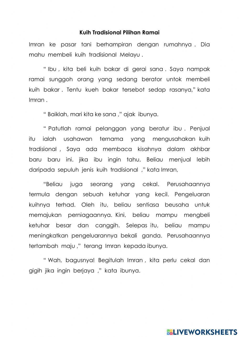 Kuih Tradisional Pilihan Ramai : Membetulkan Kesalahan Ejaan, Imbuhan dan Tanda Baca
