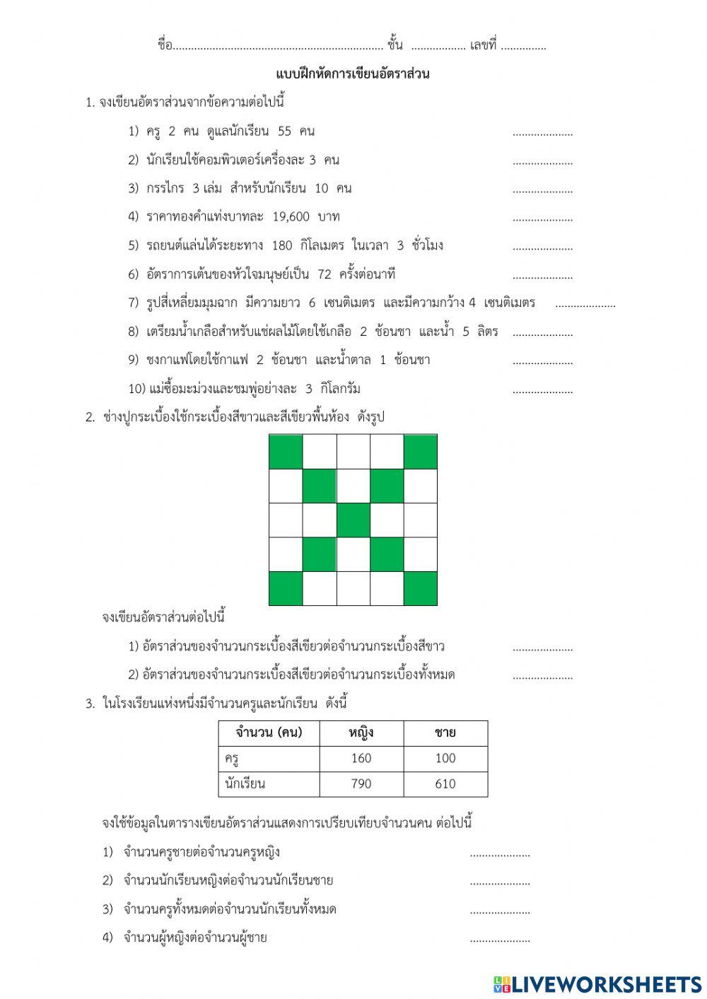 การเขียนอัตราส่วน