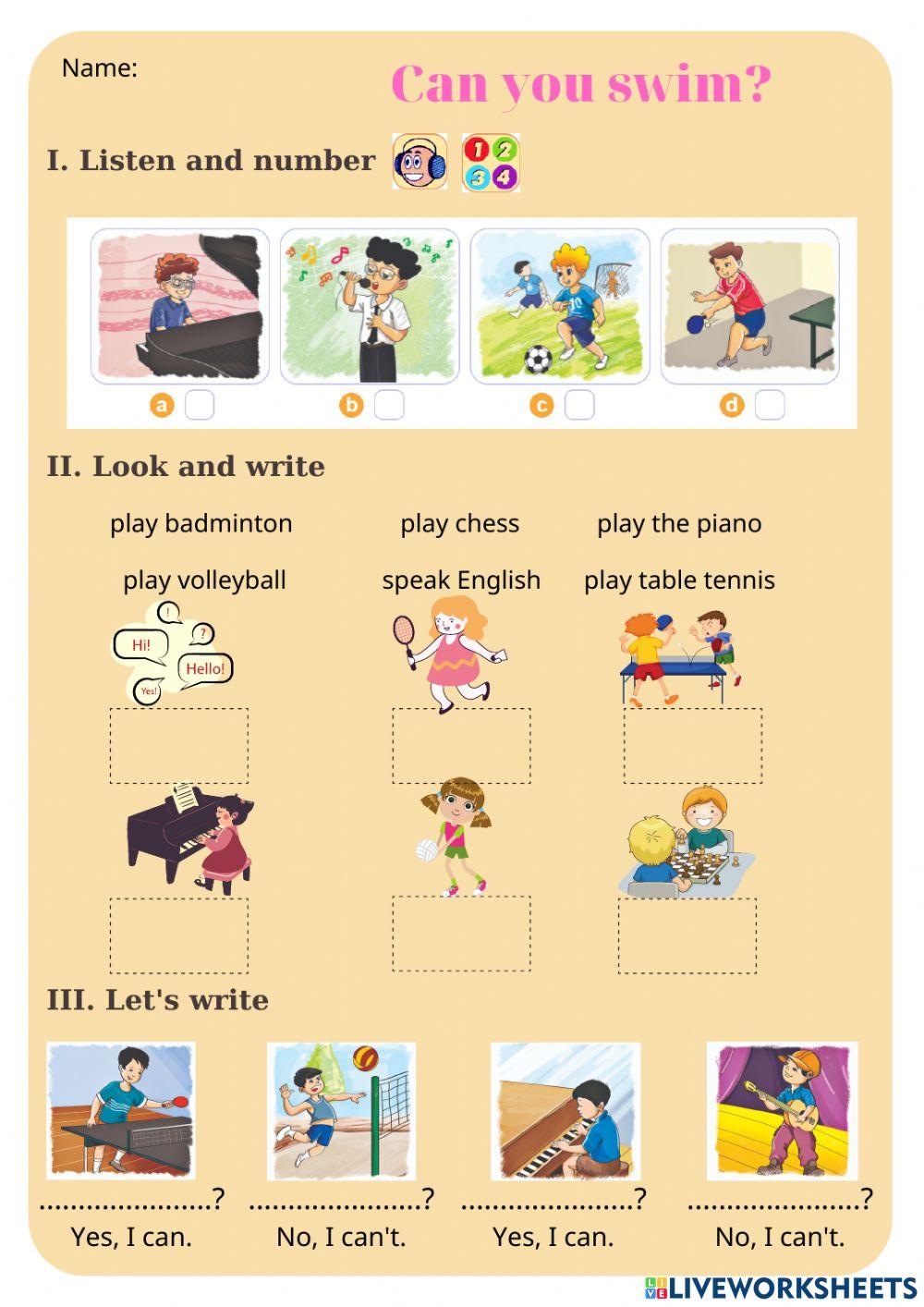 Unit 5 Can you swim? Lesson 2