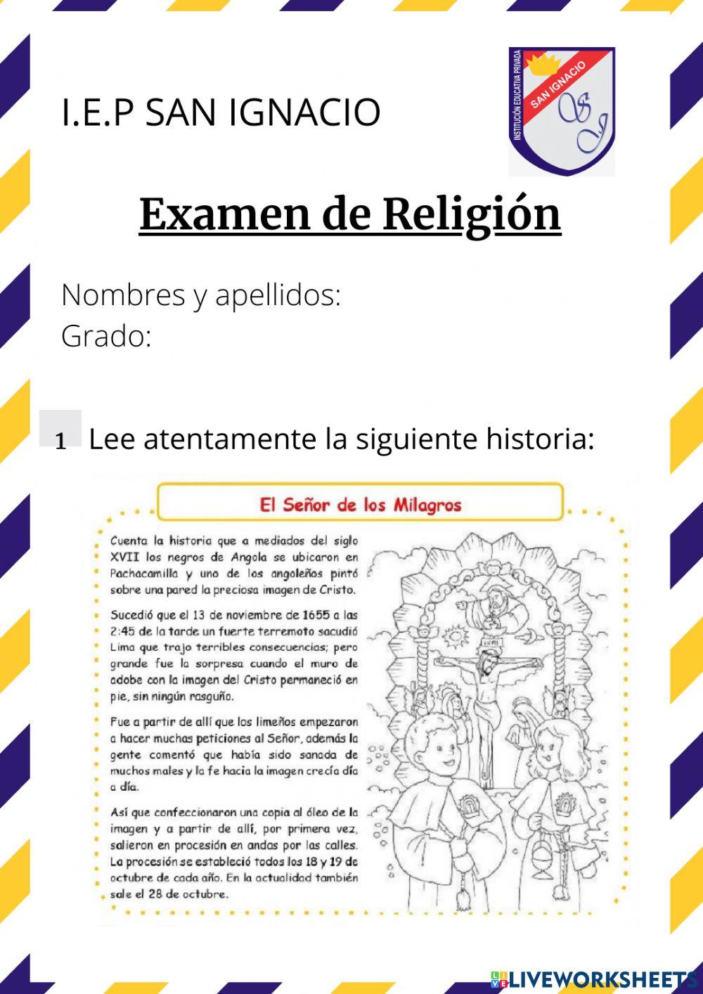 Examen mensual de Religión