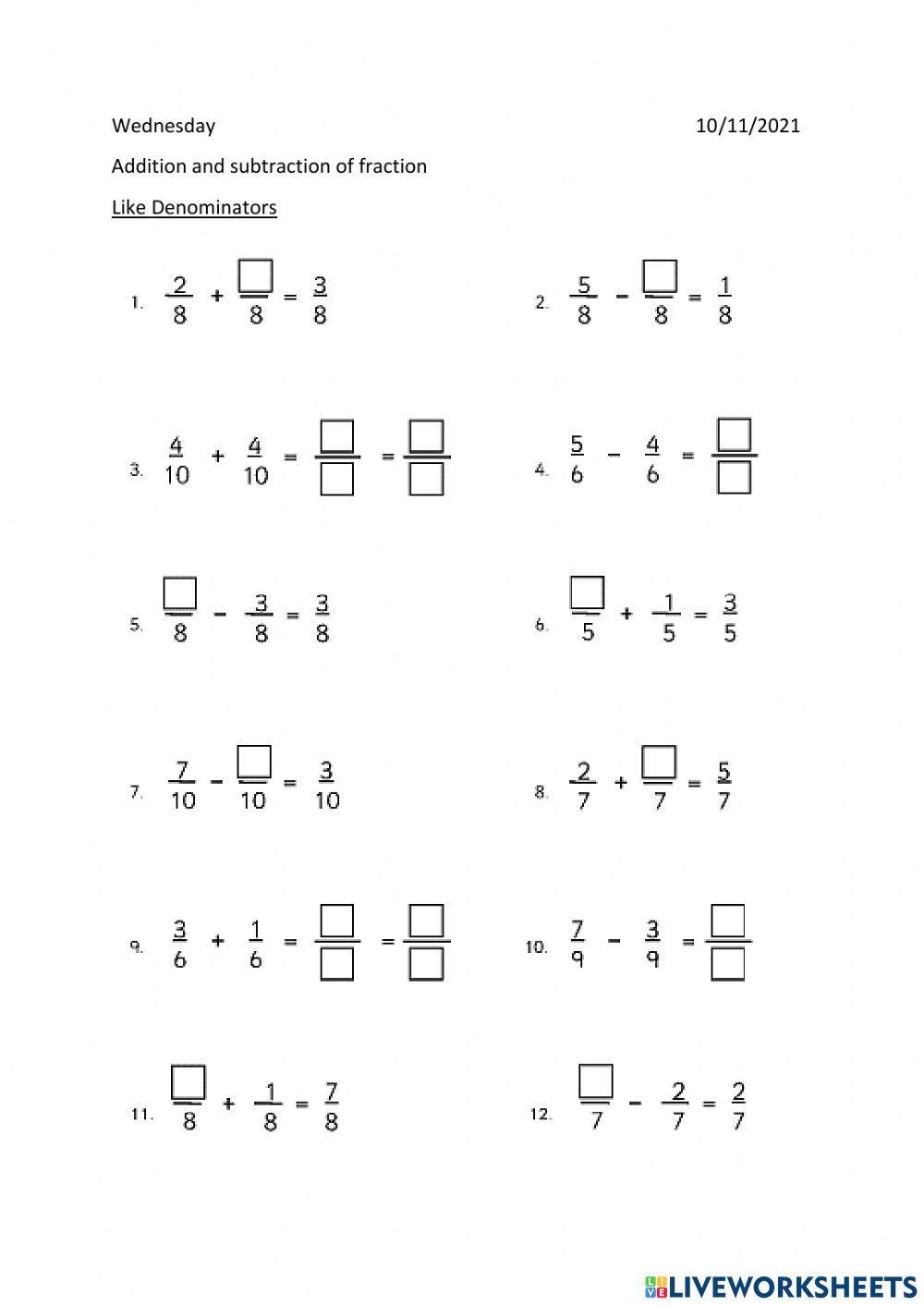 Fraction addition and subtraction