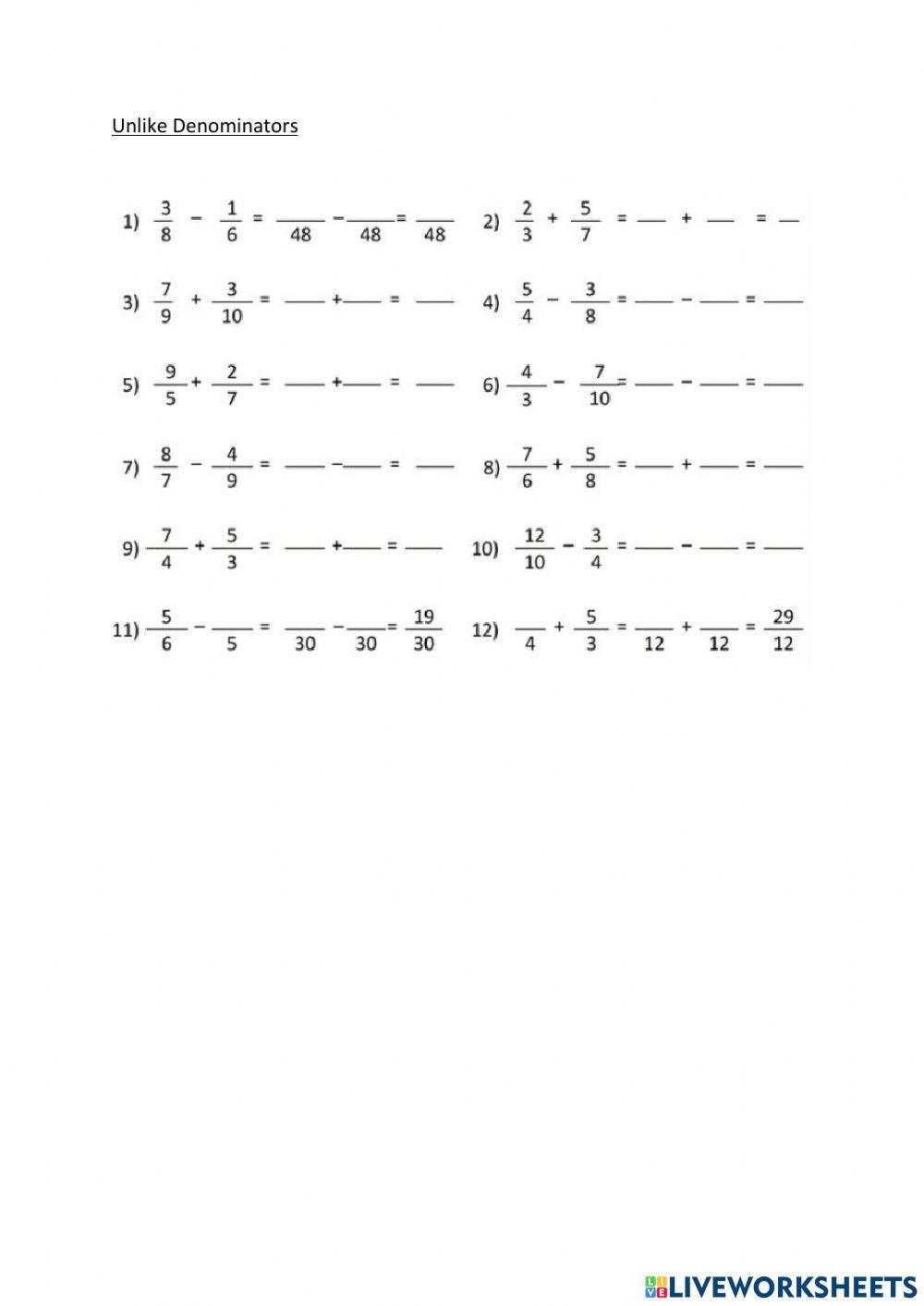 Fraction addition and subtraction