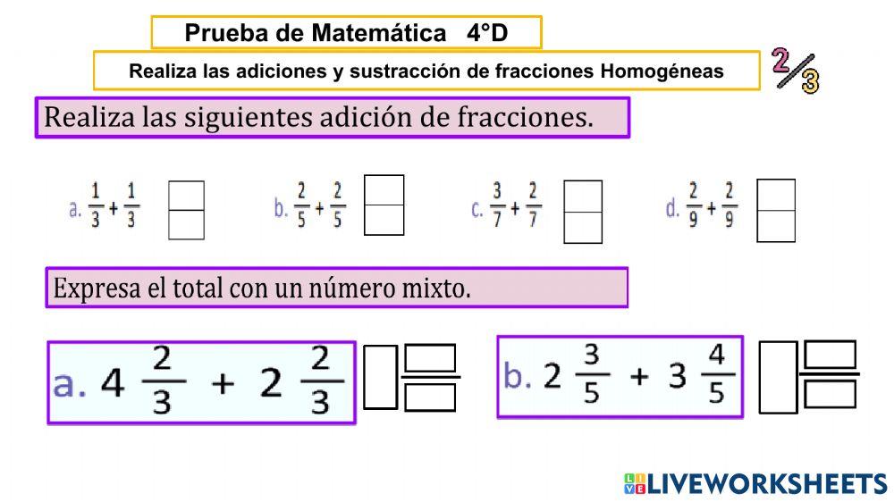 Adición y sustracción de fracciones homogéneas