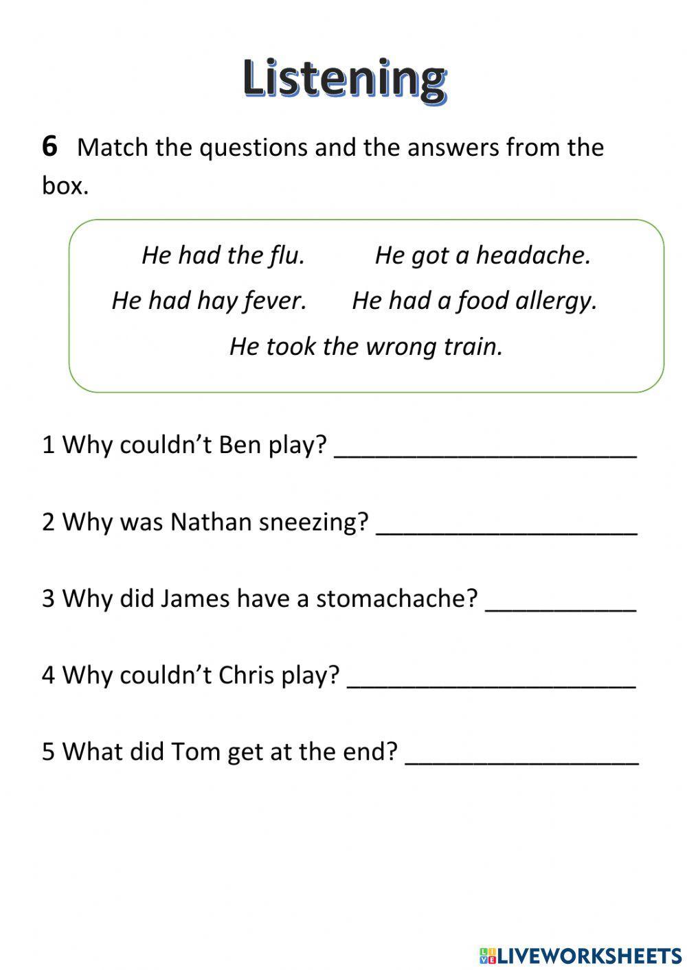 Wider World 2 - Unit 6.5 LISTENING and VOCABULARY (Symptoms and illnesses)