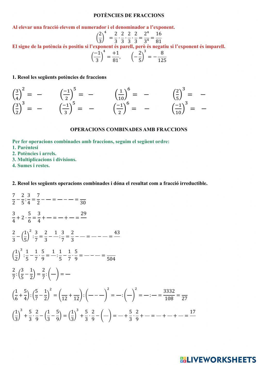 Operacions combinades amb fraccions