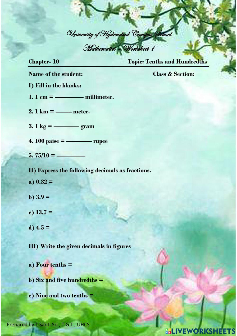 Tenths and Hundredths