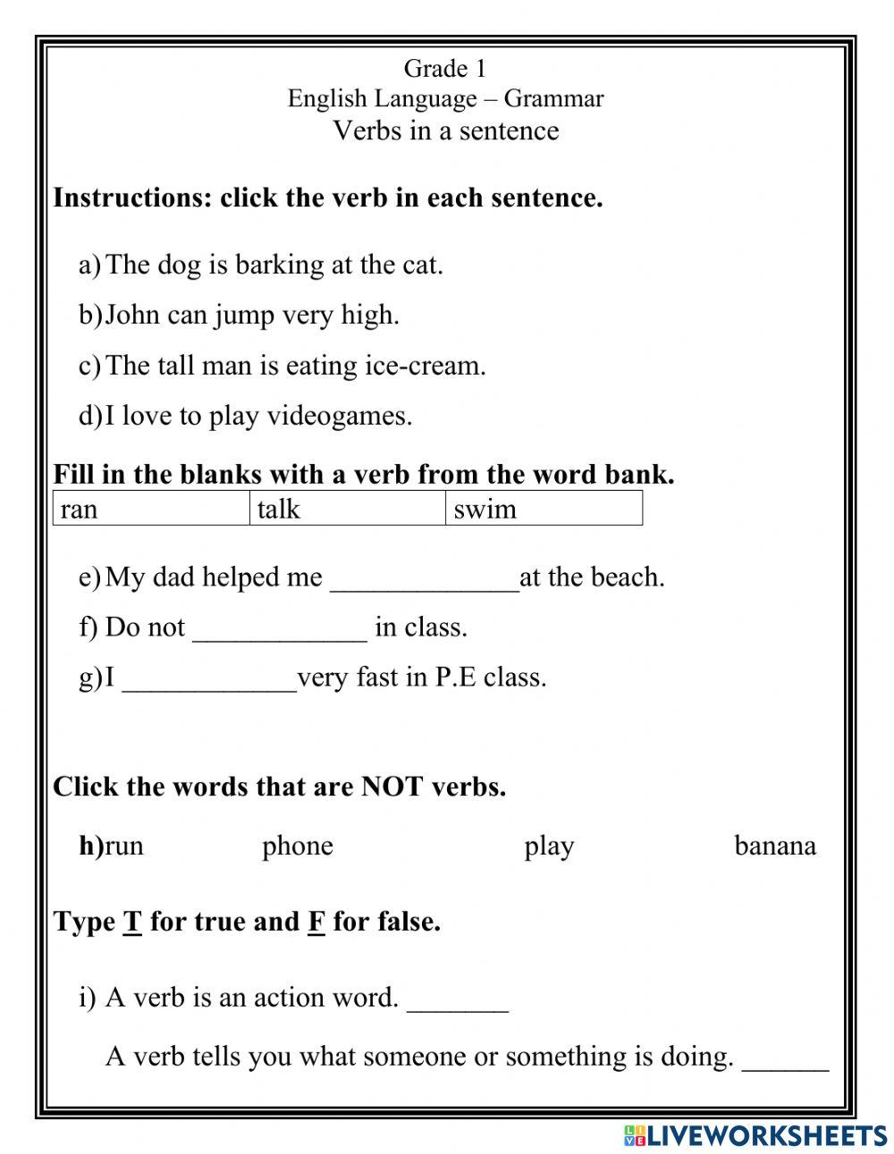 Verbs in a sentence