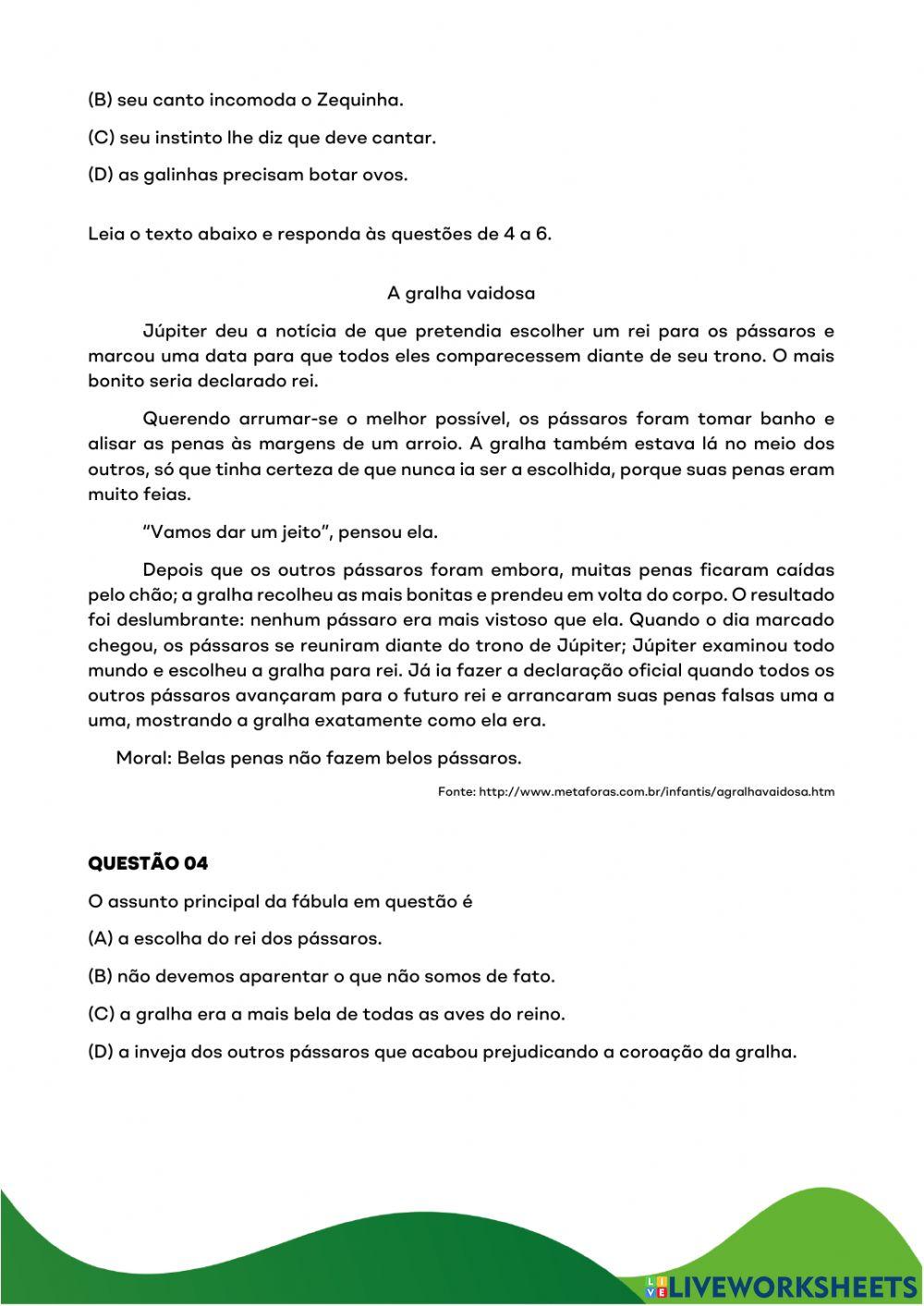 Simulado educarecife - 5 ano