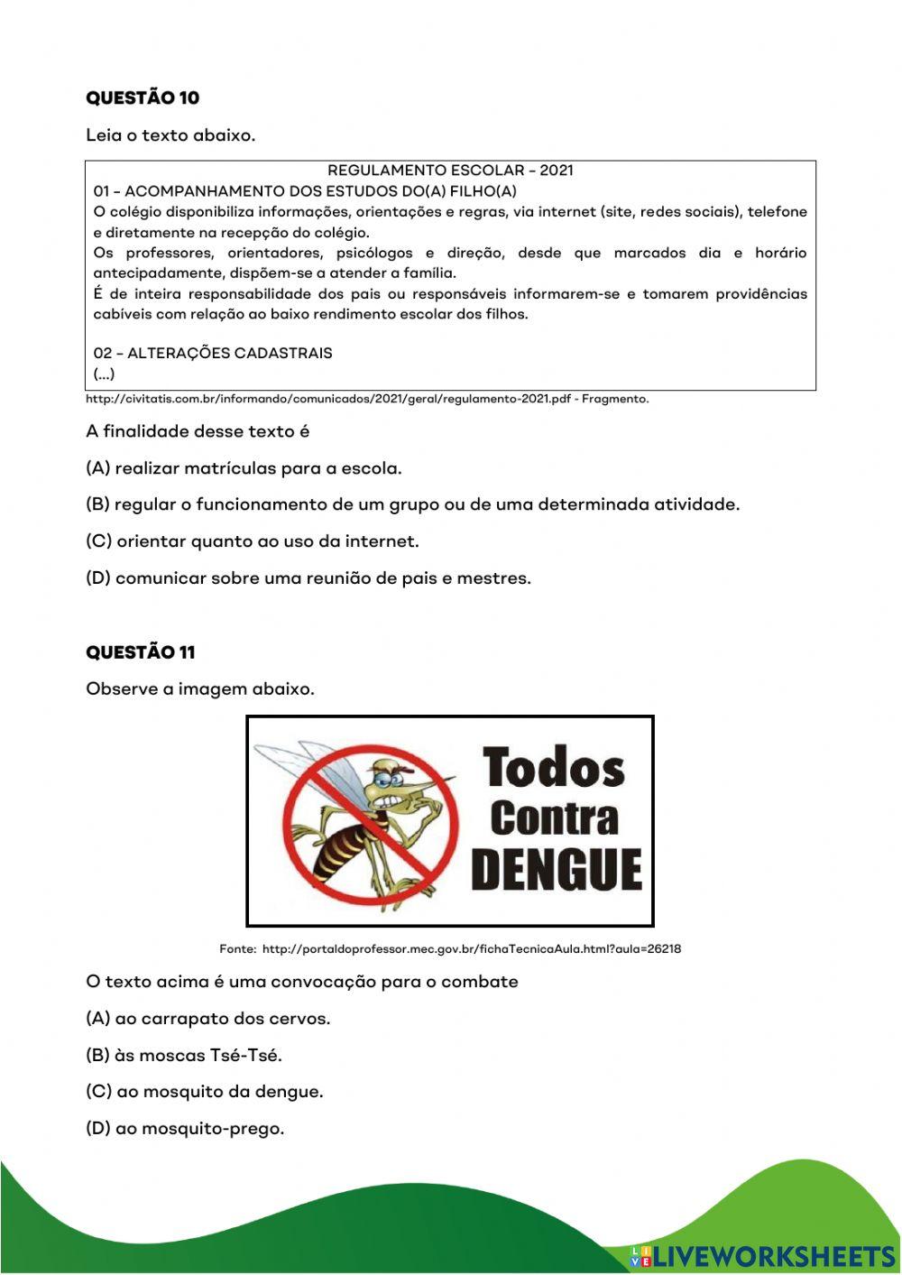 Simulado educarecife - 5 ano