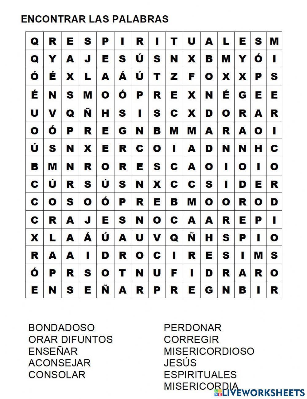 Sopa de letras Obra Misericordia