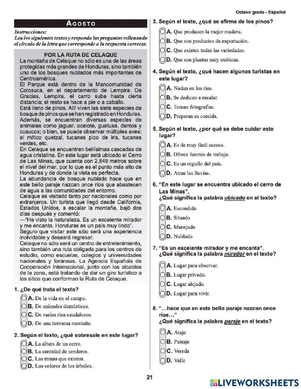 Prueba Formativas  -Octavo- Español