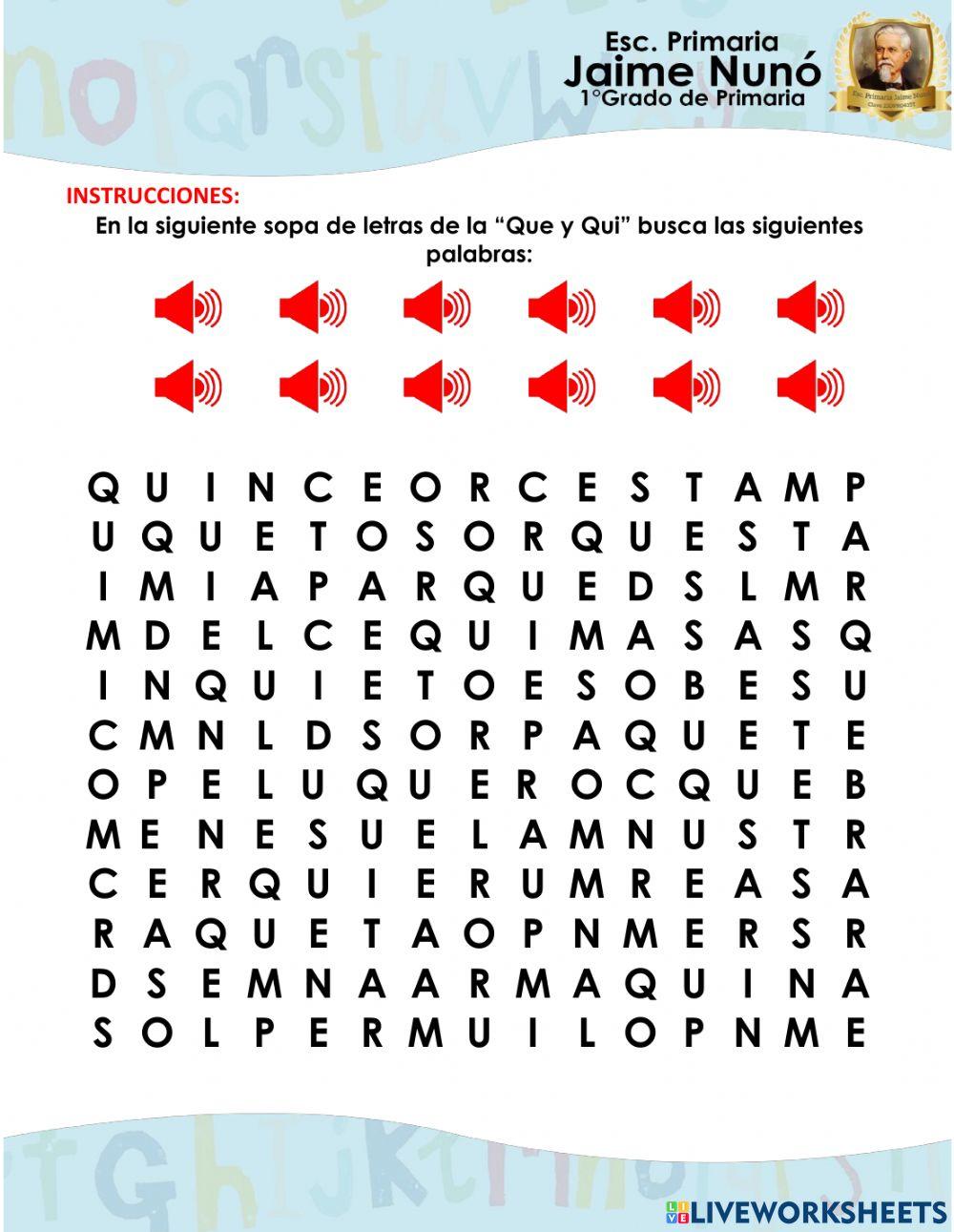 Sopa de letras que y qui