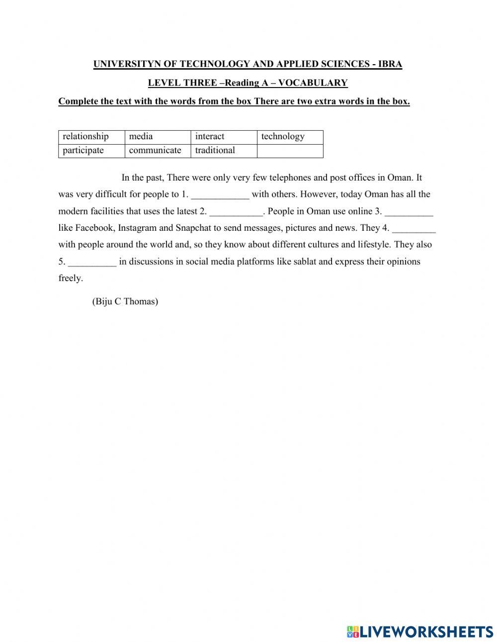 Unit 3 Reading A vocabulary