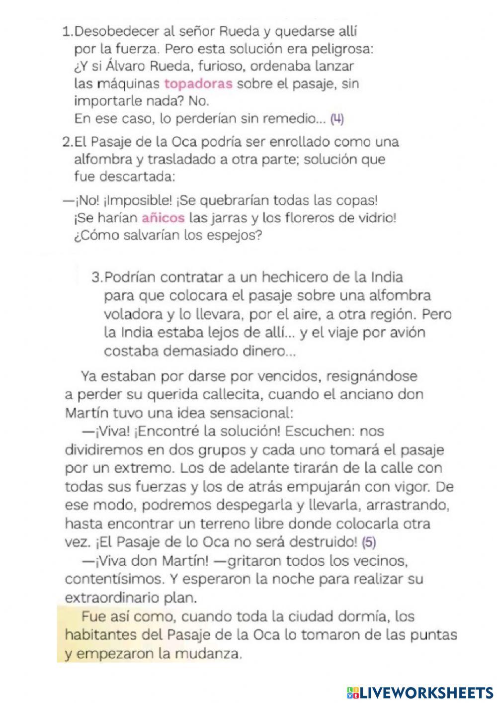 El pasaje de la Oca- Tarea Lenguaje-Comprensión lectora