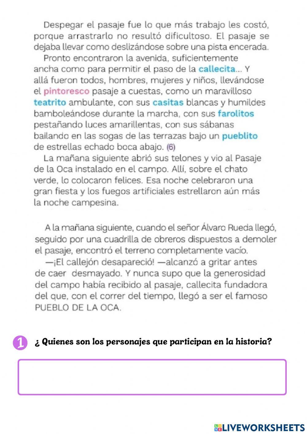 El pasaje de la Oca- Tarea Lenguaje-Comprensión lectora