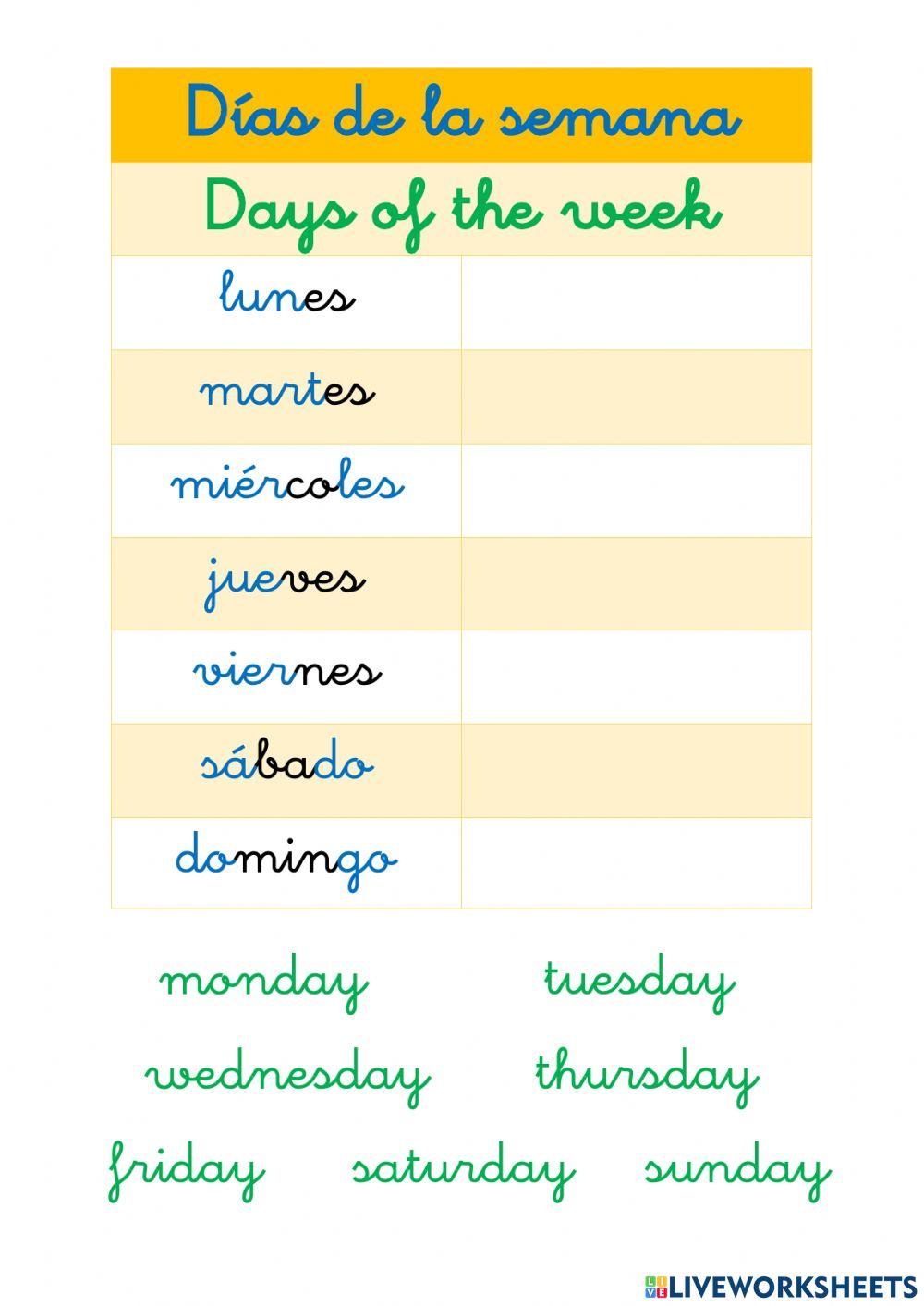 Dias de la semana - days of the week