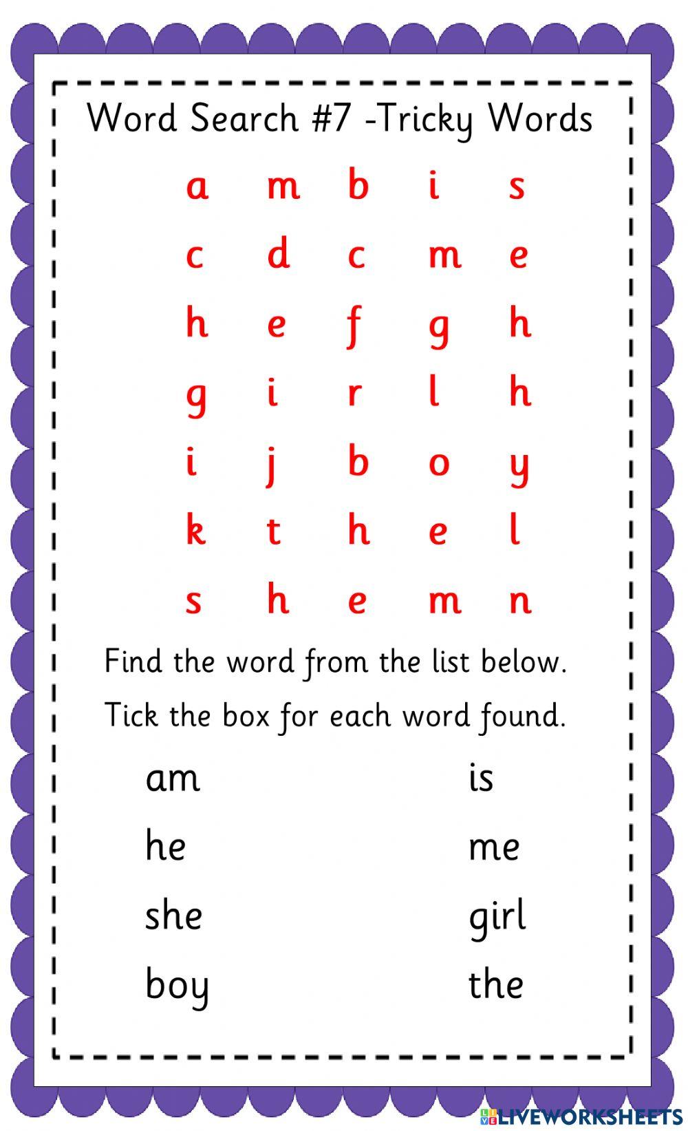 Tricky Words - Word Search -7