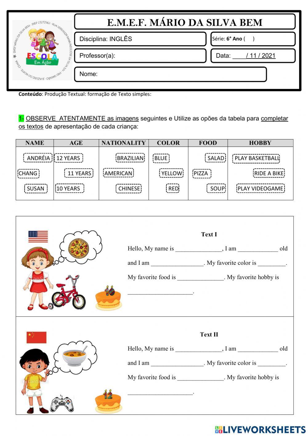 6° ANO-INGLÊS- WRITTING- 11-11-21