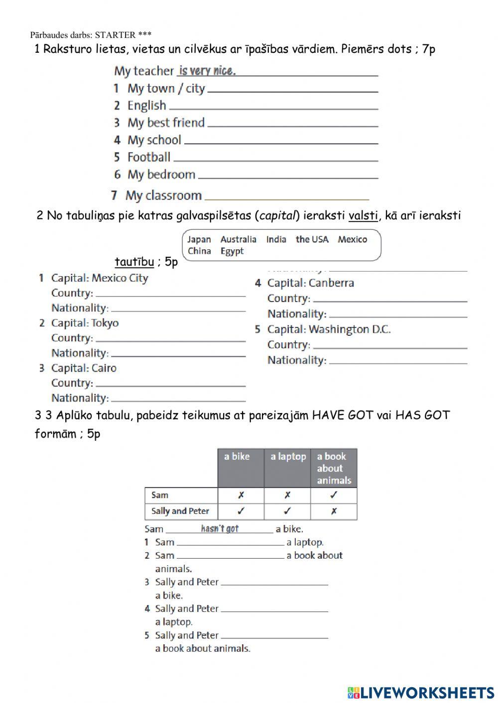 Pārbaudes darbs STARTER- - - -