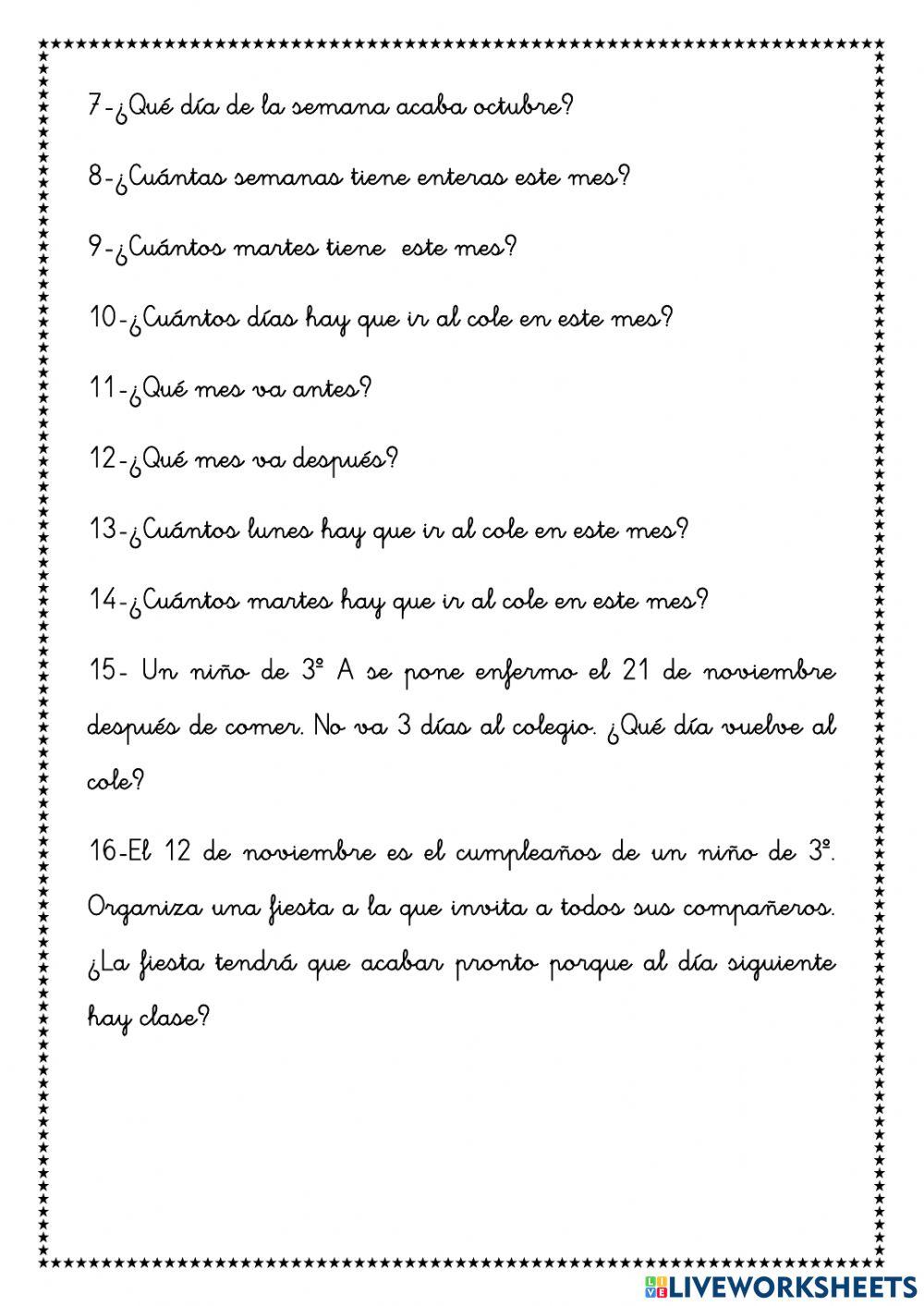El Calendario Worksheet