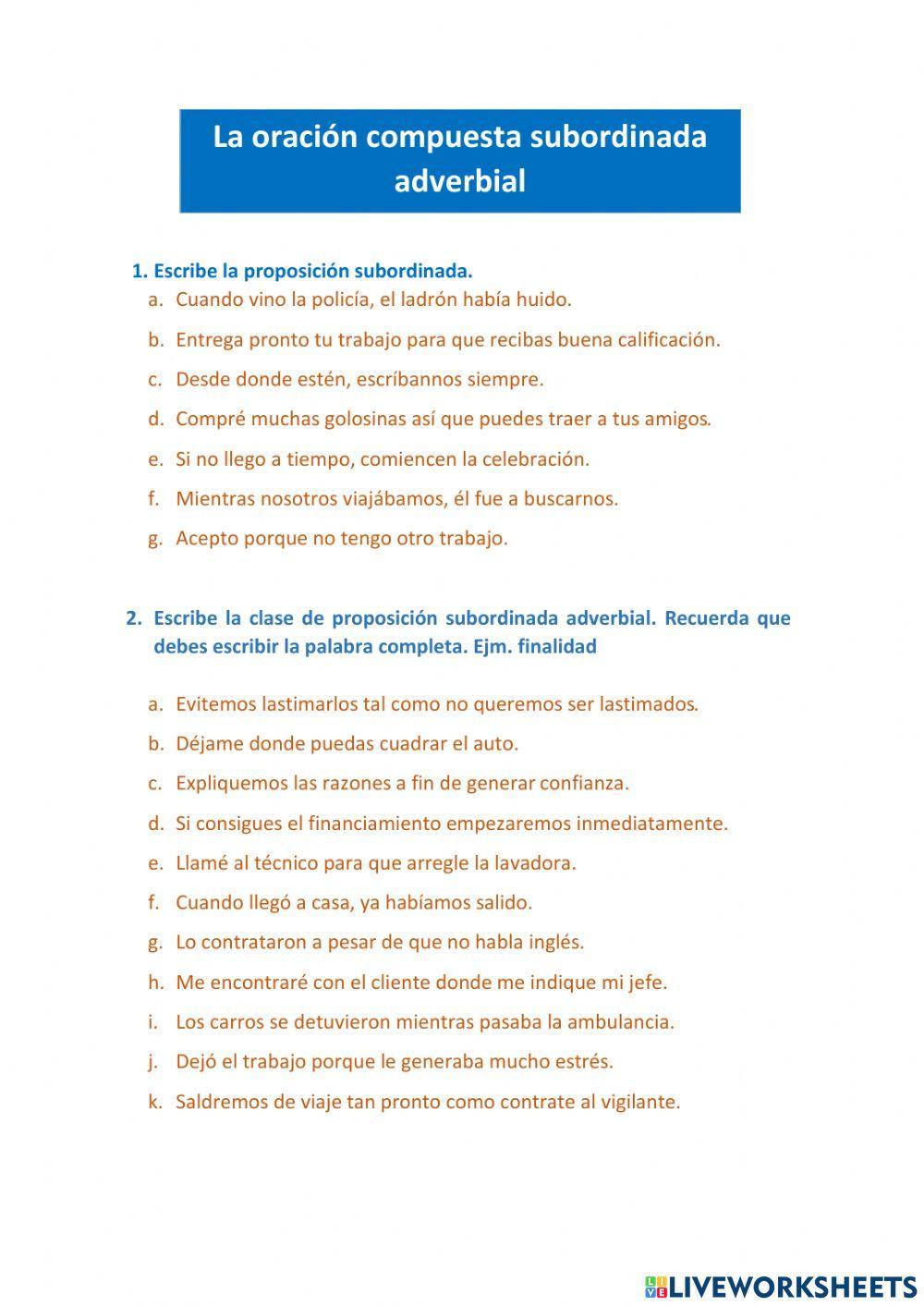 Oración compuesta subordinada adverbial